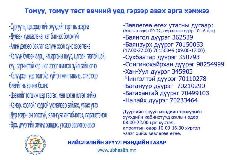Ханиад томууны үед гэрээр авах ЗӨВЛӨМЖ