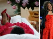 Дуучин Арета Франклины шарилд улаан даашинз, өндөр өсгийт өмсүүлэн оршуулав Singer Aretta Franklin